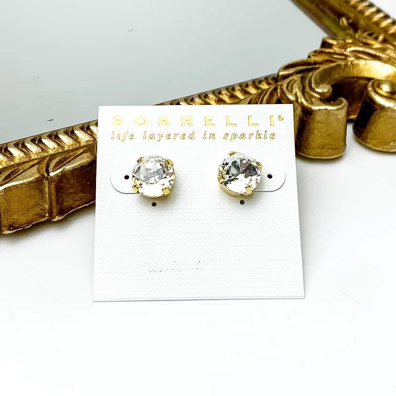 Sorrelli | Round Stud Earrings in Bright Gold Tone and Crystal