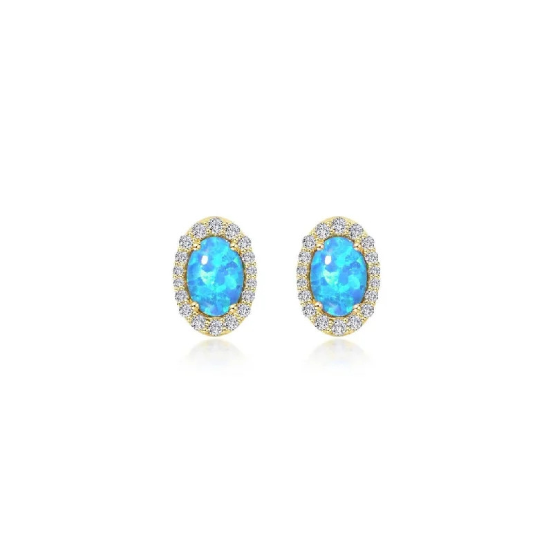 SS/GP 1.94cttw Simulated Diamond & Simulated Blue Opal Halo Stud Earrings