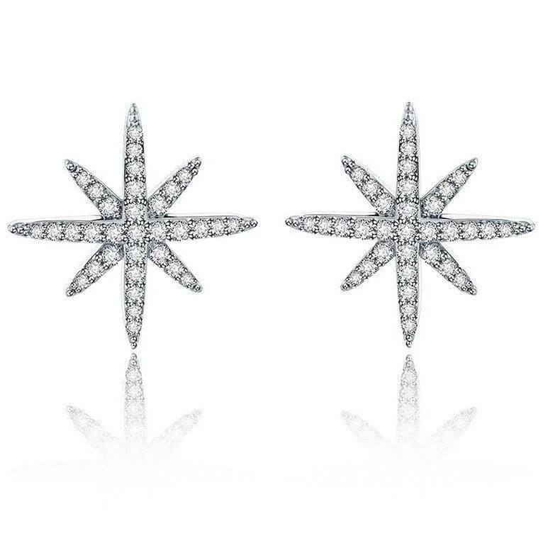 Star Stud Earrings Cubic Zirconia Gold Plated