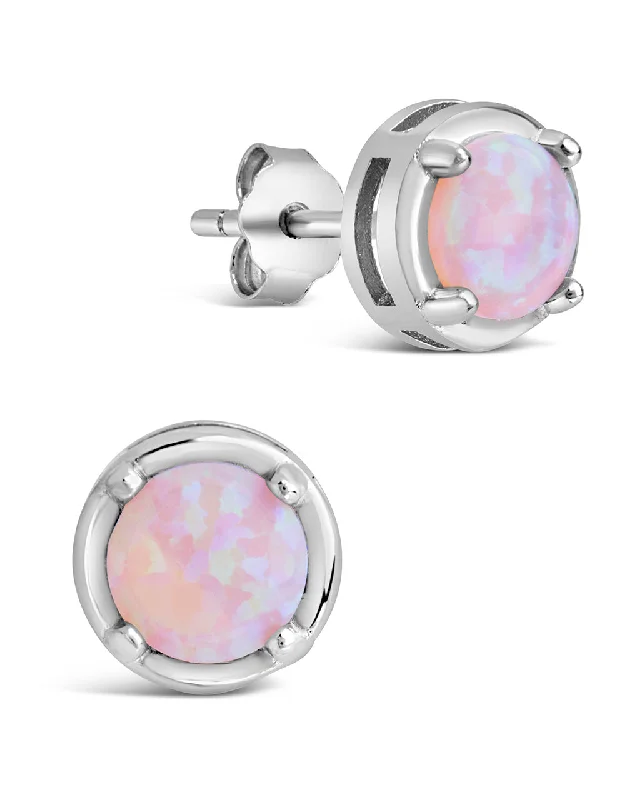 Sterling Silver Pink Circle Opal Stud Earrings