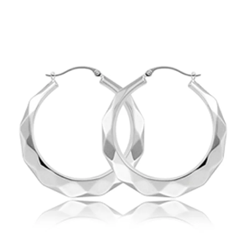 Sterling Silver 31.50mm Faceted Hoop Earrings