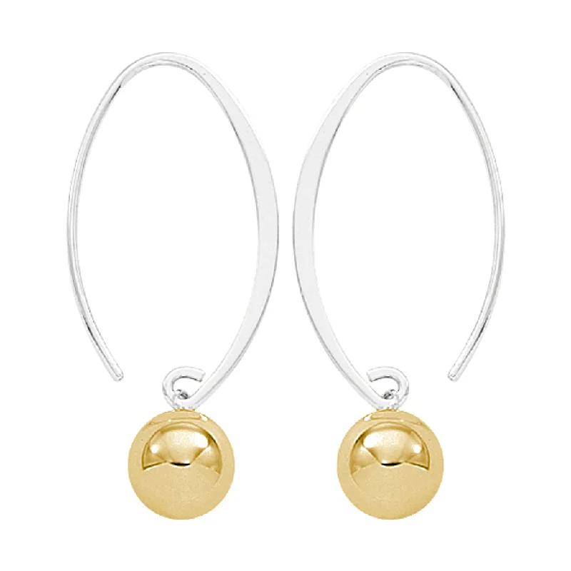 Sterling Silver And 14K Yellow Gold Plated Sweep Earrings With Ball Dangles