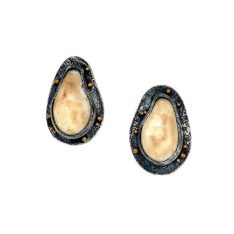 Sterling Silver & Gold Elk Ivory Stud Earrings - "Untrodden Wilds"