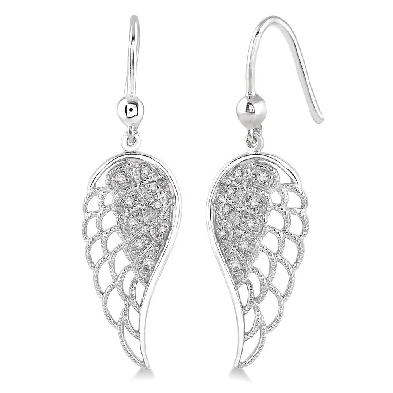 Sterling Silver Angel Wings Diamond Earrings