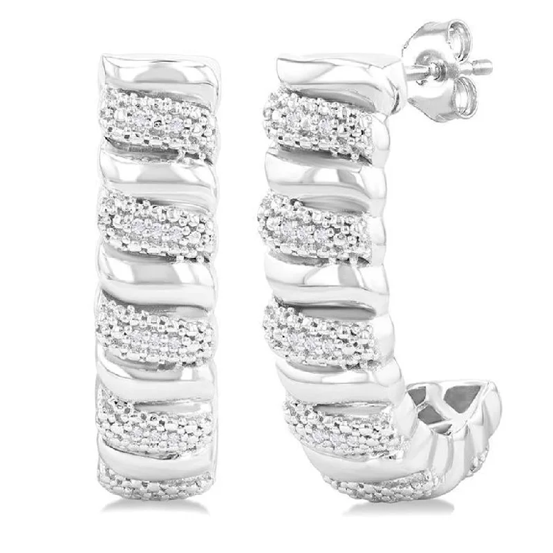 Sterling Silver Bold Diamond Half Hoop Earrings