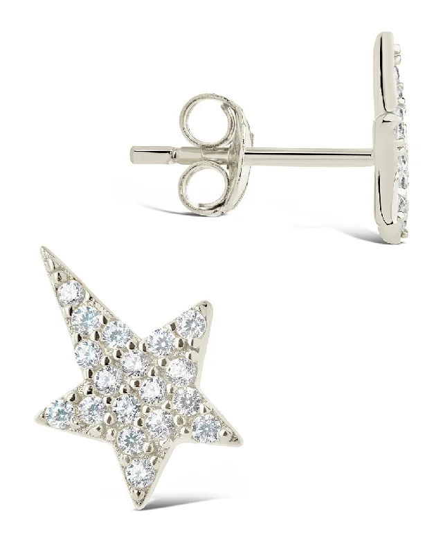 Sterling Silver CZ Star Stud Earrings