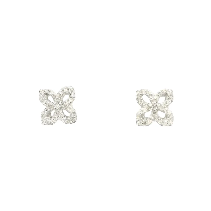 Sterling Silver Flower Natural Diamonds Earrings