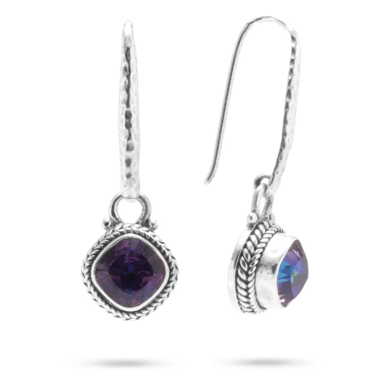 STERLING SILVER HAMMERED CHATTY™ MYSTIC QUARTZ DANGLE EARRINGS WITH ELONGATED BALI WIRE™