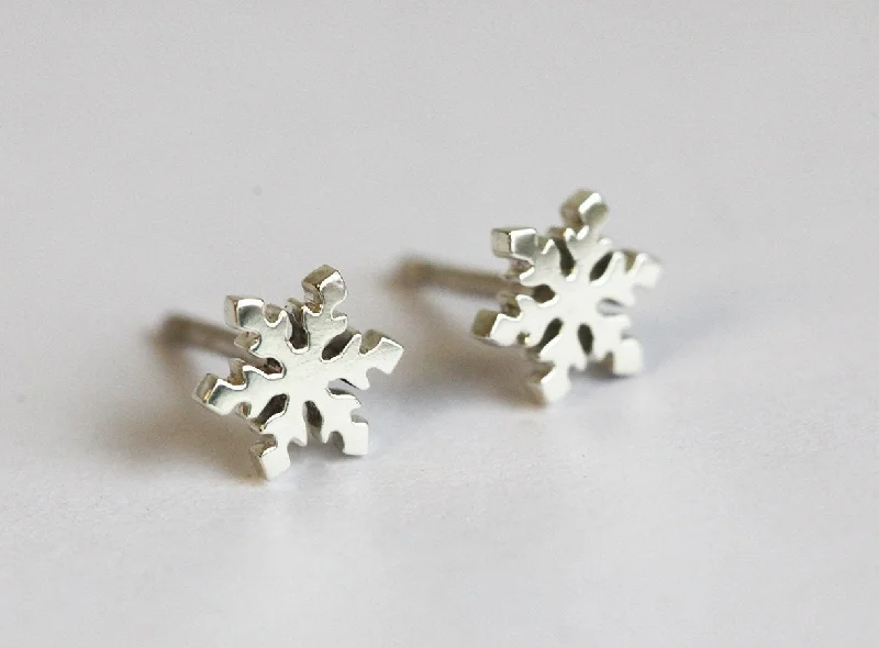 Snowflake Stud Earrings, 14K Solid White Gold Studs