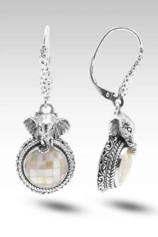 STERLING SILVER TREE OF LIFE & ELEPHANT WHITE Mother Of Pearl MOSAIC DANGLE EARRINGS WITH FRENCH WIRE™