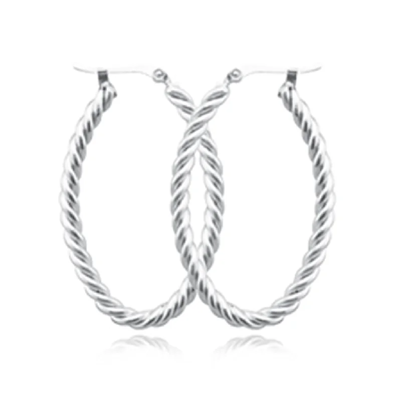 Sterling Silver Twisted Oval Hoop Earrings