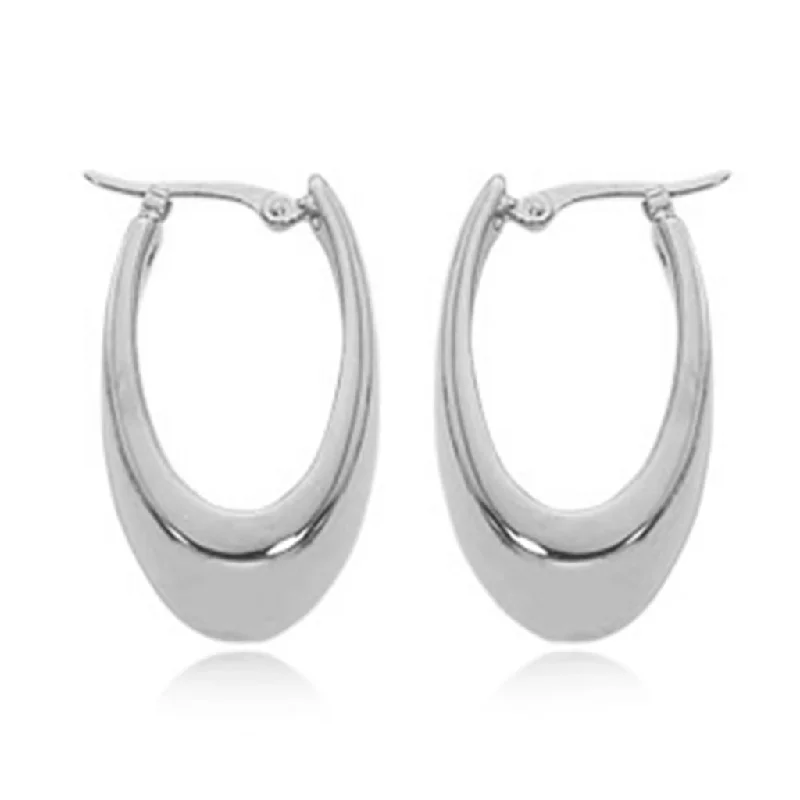 Sterling Silver Visor Oval Hoop Earrings