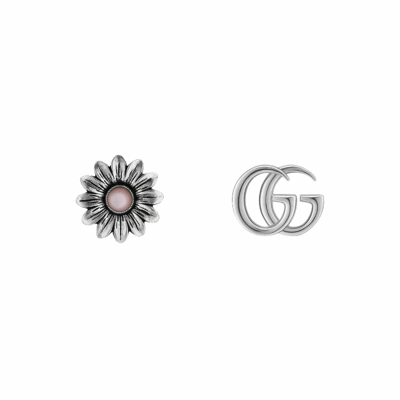 Double G Flower Stud Earrings with Pink Mother of Pearl