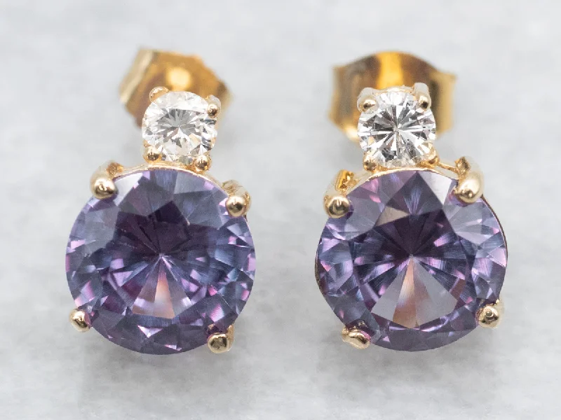 Synthetic Alexandrite and Diamond Stud Earrings