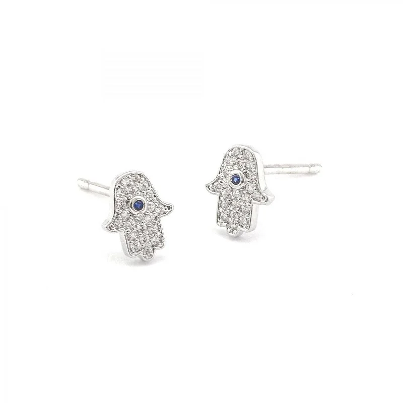 Tai Pave Hamsa Stud Earrings - Silver