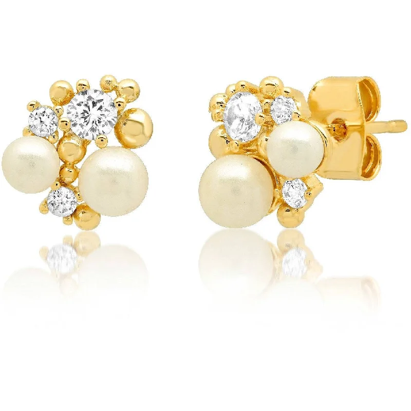 TAI PEARL AND CZ CLUSTER STUD EARRINGS