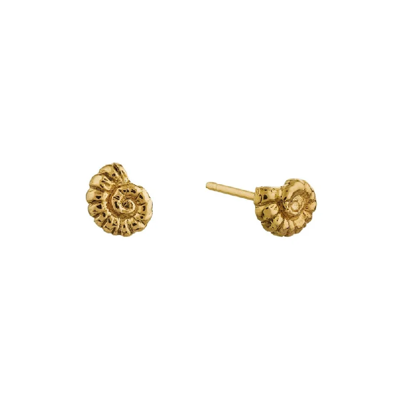 Yellow Gold Stud Earrings - "Fine Ammonite"