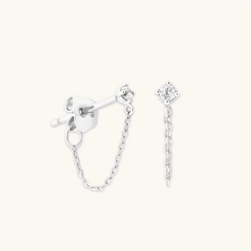 Topaz Chain Stud Earrings in Solid White Gold