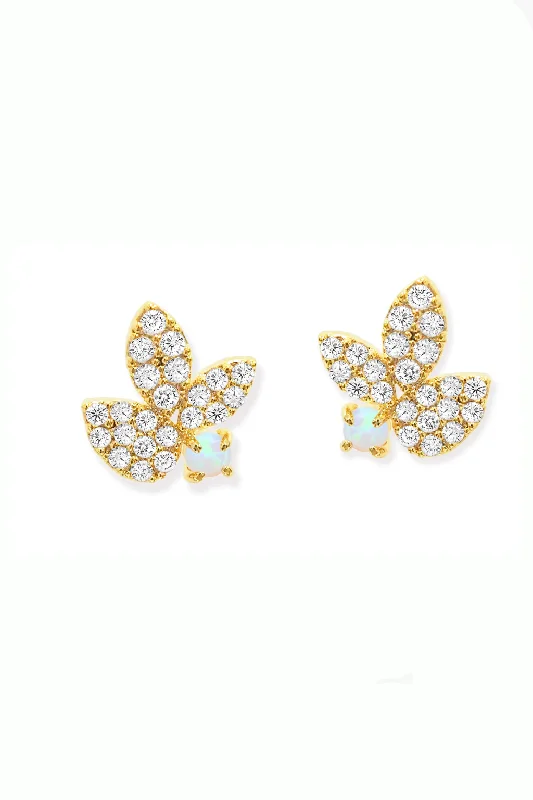 Triple Leaf CZ & Opal Stud Earrings