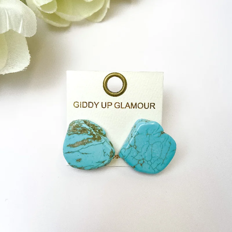 Turquoise Blue Slab Stud Earrings