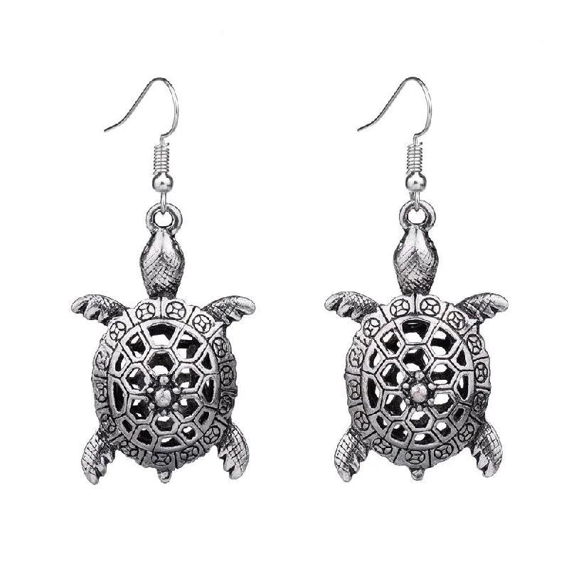 Turtle Retro Vintage Drop Dangle Silver Earring