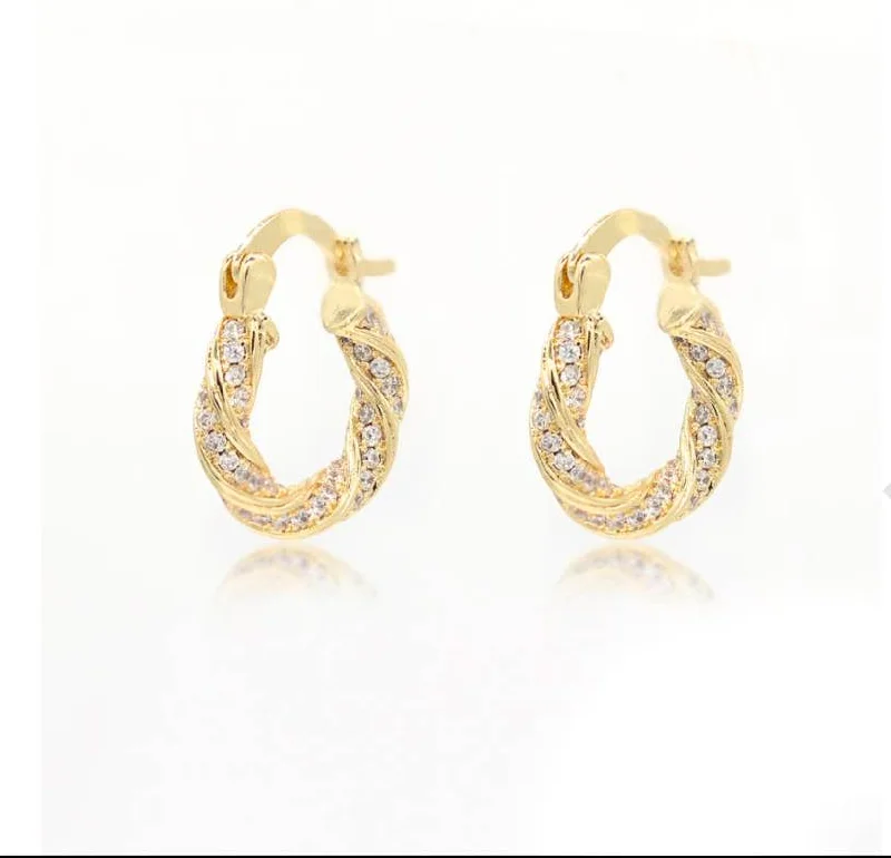 Twist CZ Texture Huggie Hoop Earrings