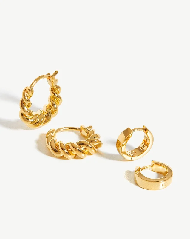 Twisted & Chubby Huggies Earring Set | 18ct Gold Vermeil