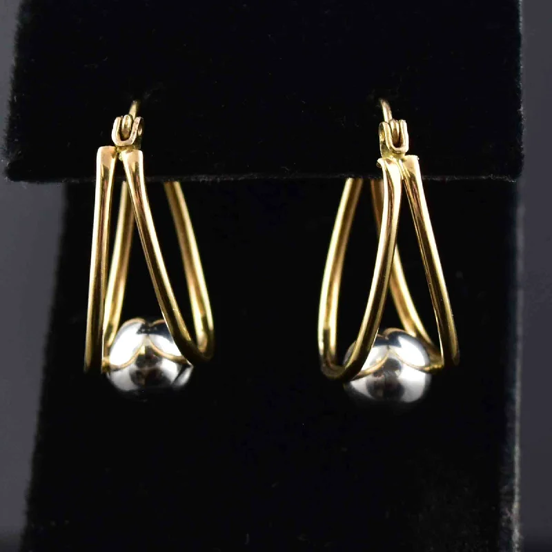 Two Tone Gold Double Hoop Vintage Earrings