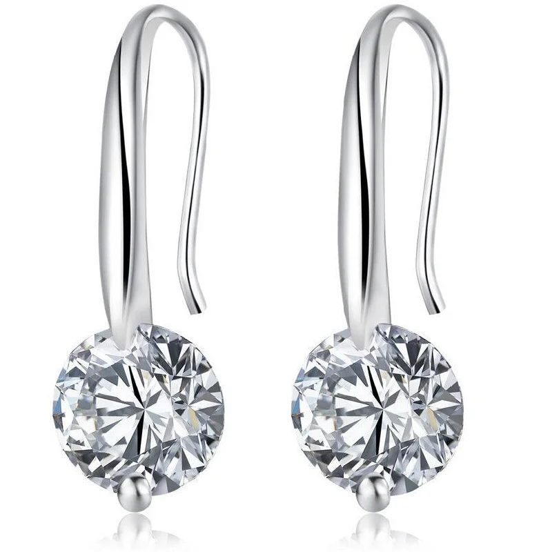 Silver Crystal Dangle Earrings with 1.5 Carat Cubic Zirconia Stone