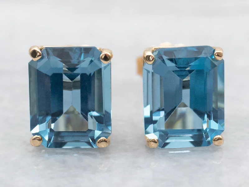 Vibrant Blue Topaz Stud Earrings