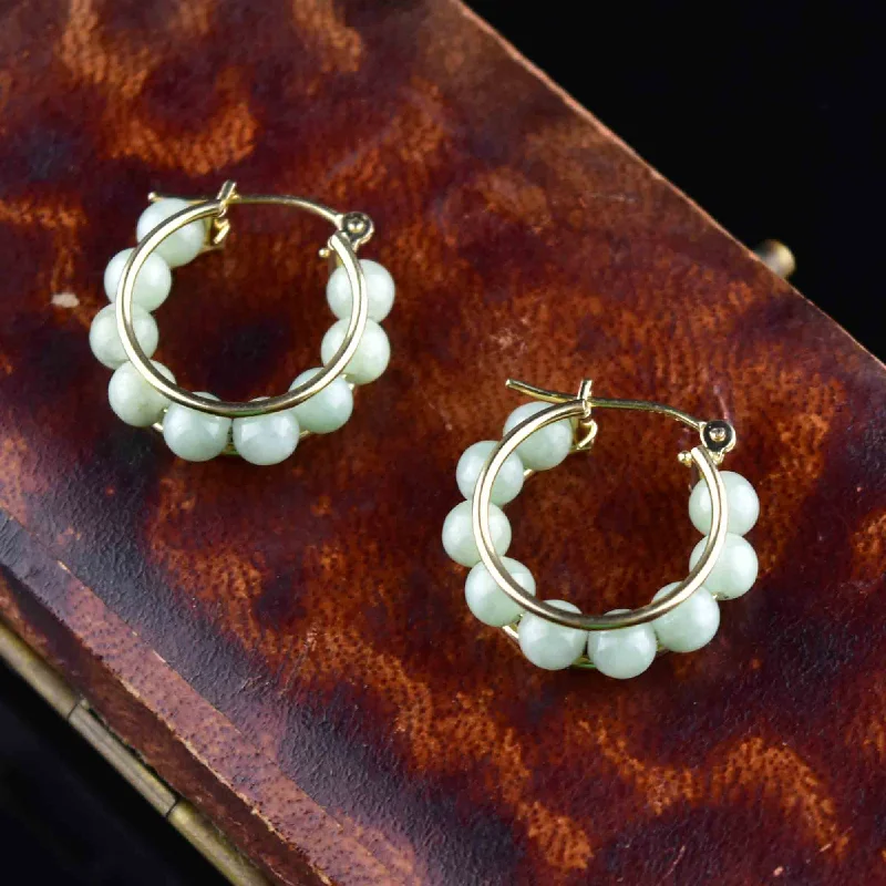 Vintage 14K Gold Jade Ball Hoop Earrings