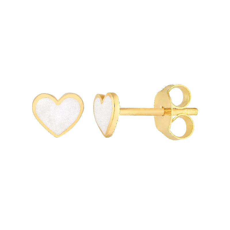 White Enamel Heart Stud Earrings