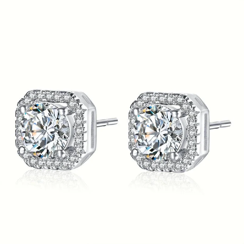 White Gold Crystal Stud Earrings for Women