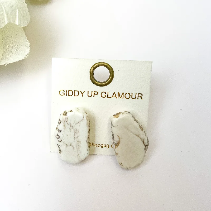 White Marbled Slab Stud Earrings