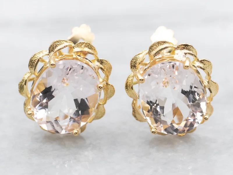 Oval Cut Morganite Stud Earrings