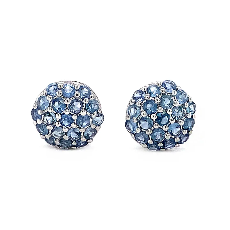 Yogo Sapphire Cluster & White Gold Stud Earrings - "Snowball"