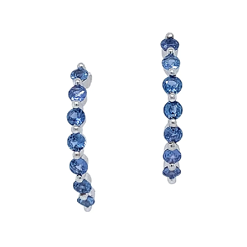 Yogo Sapphire & White Gold Half Hoop Earrings - "Yogo Delight"