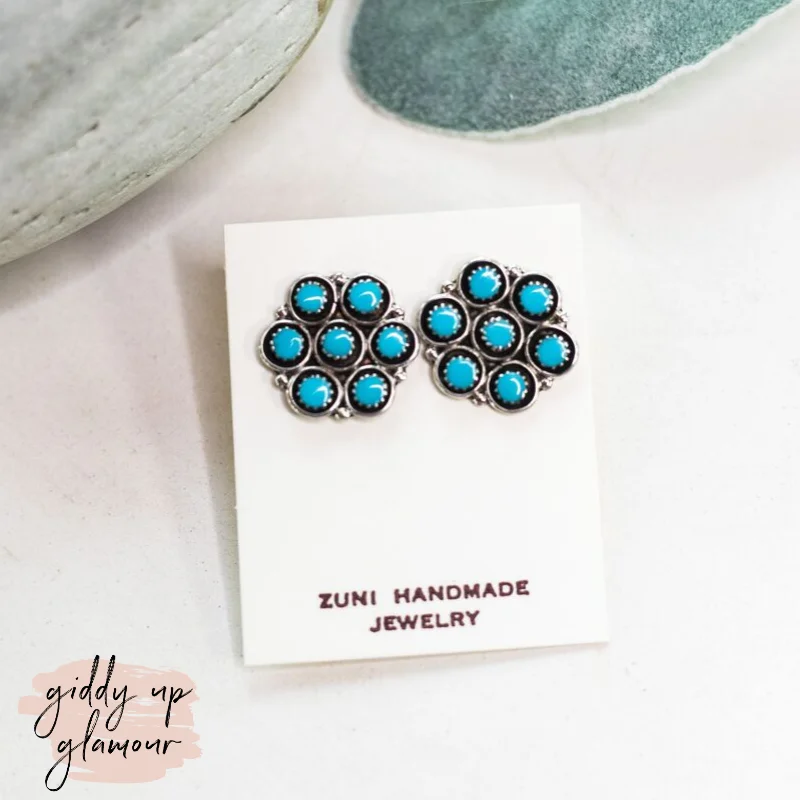 Zuni | Zuni Handmade 7 Point Sleeping Beauty Turquoise Flower Stud Earrings