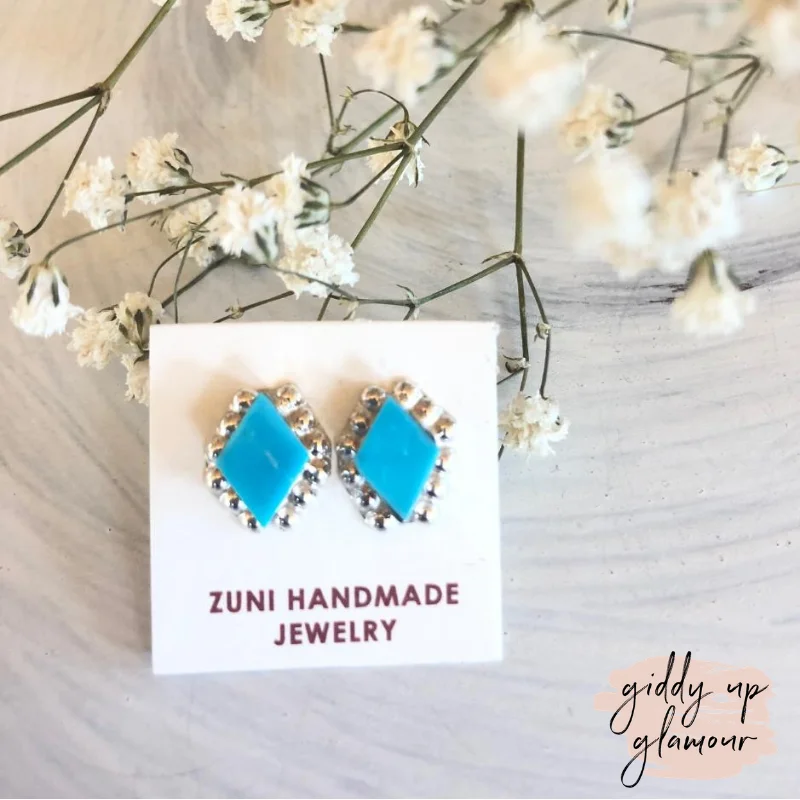 Zuni | Zuni Handmade Diamond Shape Turquoise Stud Earrings