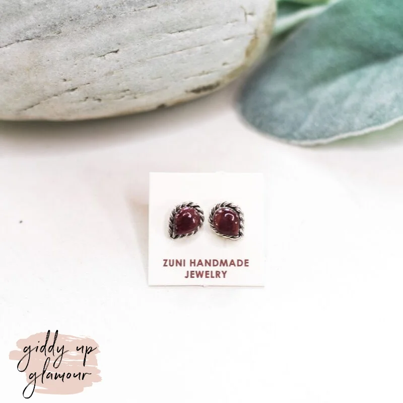 Zuni | Zuni Handmade Teardrop Stud Earrings in Purple Spiny Oyster