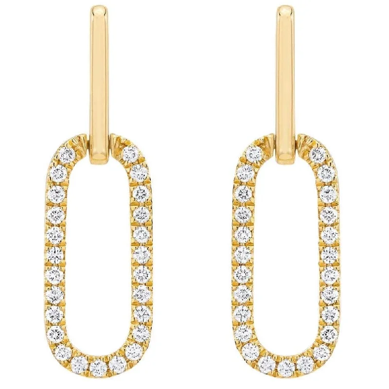 1/2Ct Diamond Paper Clip Drop Earrings Yellow Gold Women's 1" Tall Lab Grown