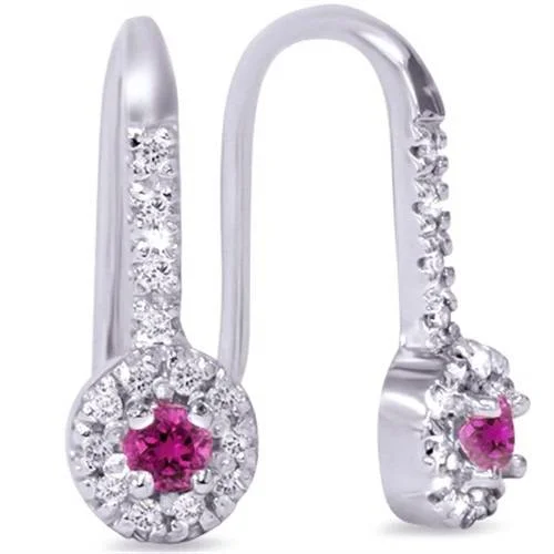 1/3ct Pink Sapphire & Diamond Drop Earrings 14K White Gold