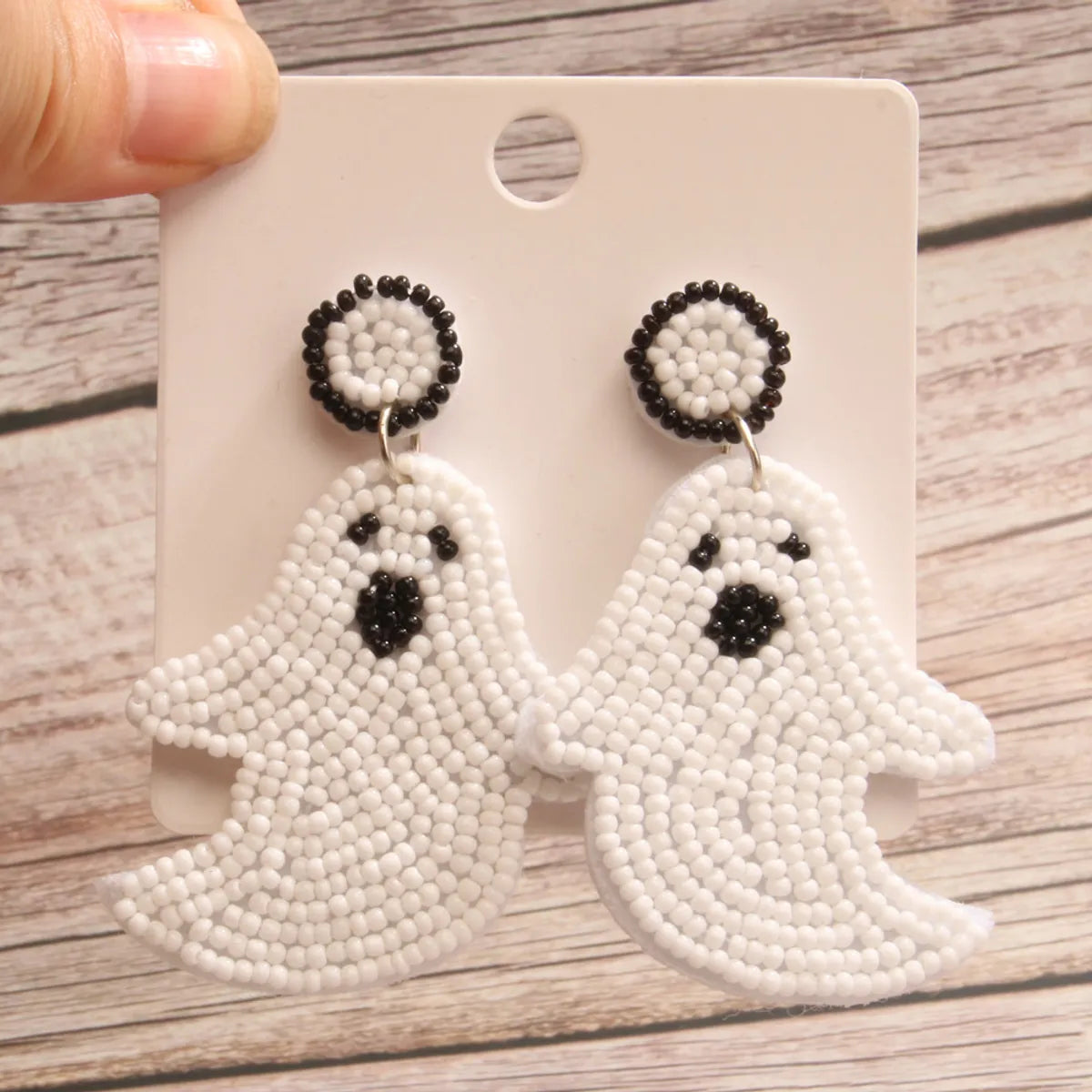 White Ghost Beaded Earrings