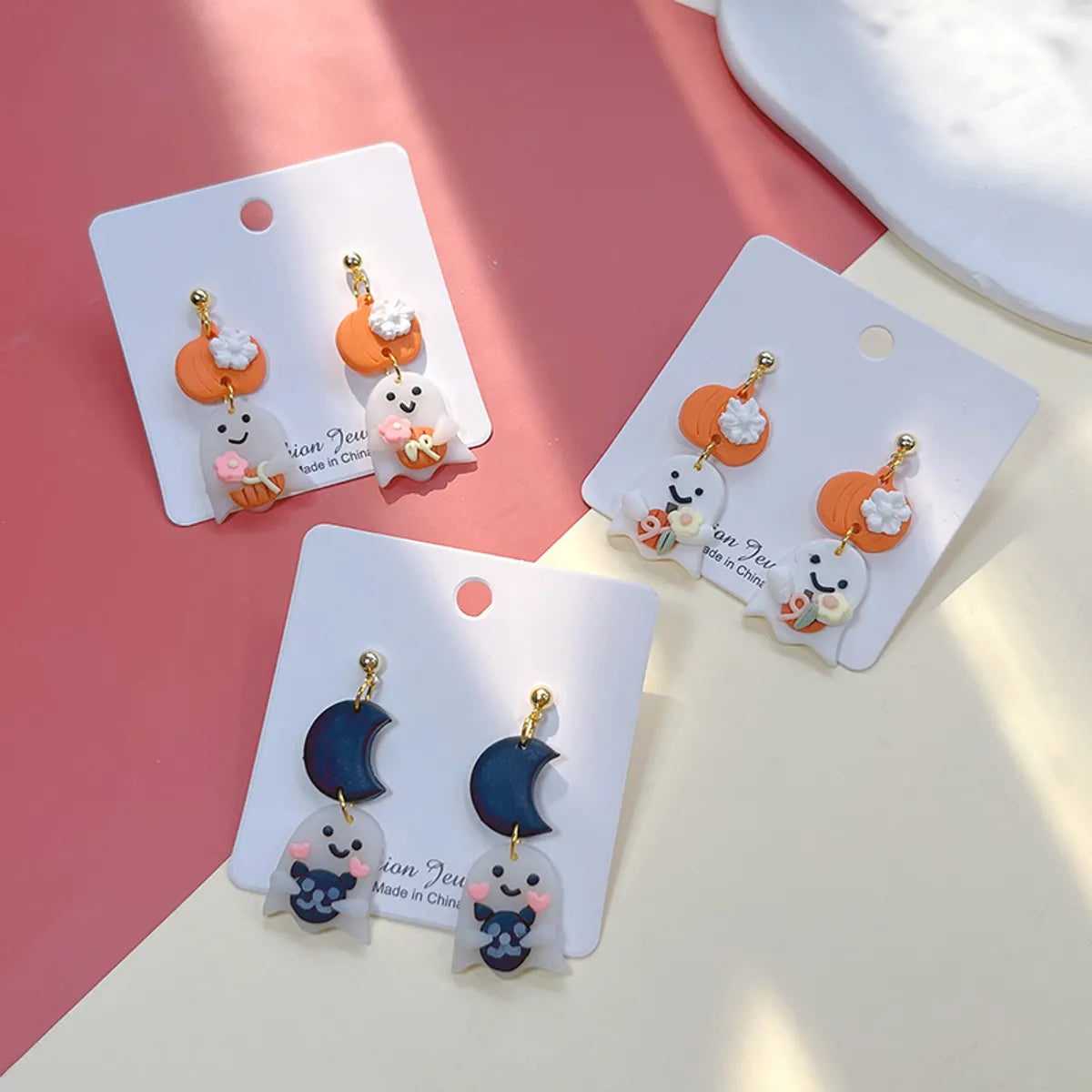 1 Pair Cute Streetwear Halloween Pattern Moon Soft Clay Drop Earrings