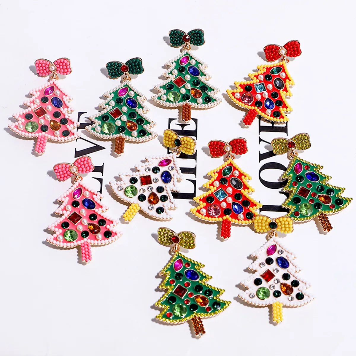 1 Pair Simple Style Classic Style Christmas Tree Bow Knot Inlay Alloy Rhinestones Drop Earrings