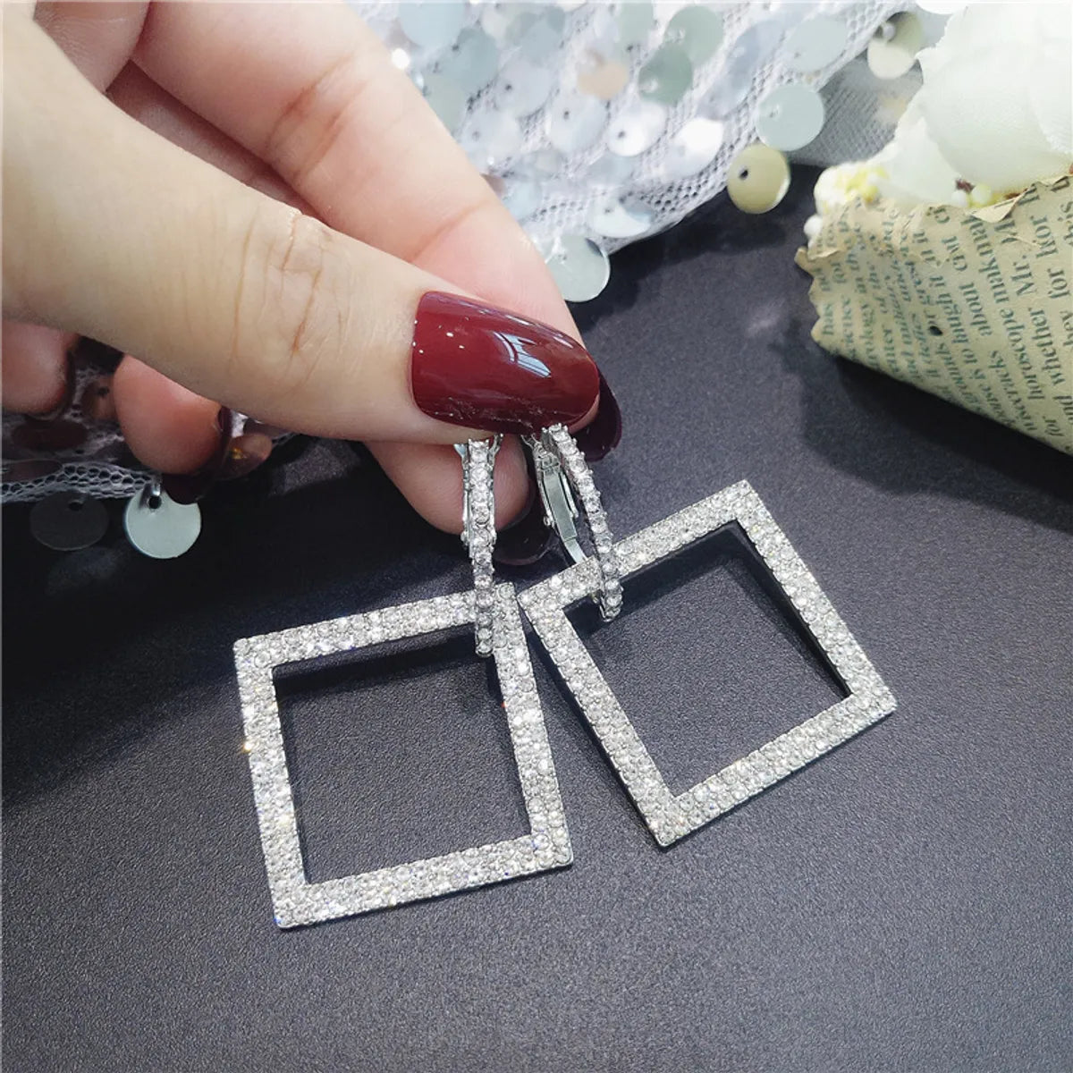 Square Rhinestone Silver