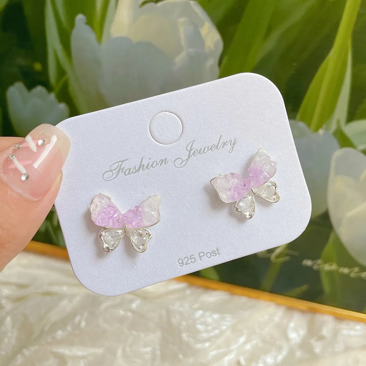 FS1 Purple Ice Crystal Butterfly---Ear Studs