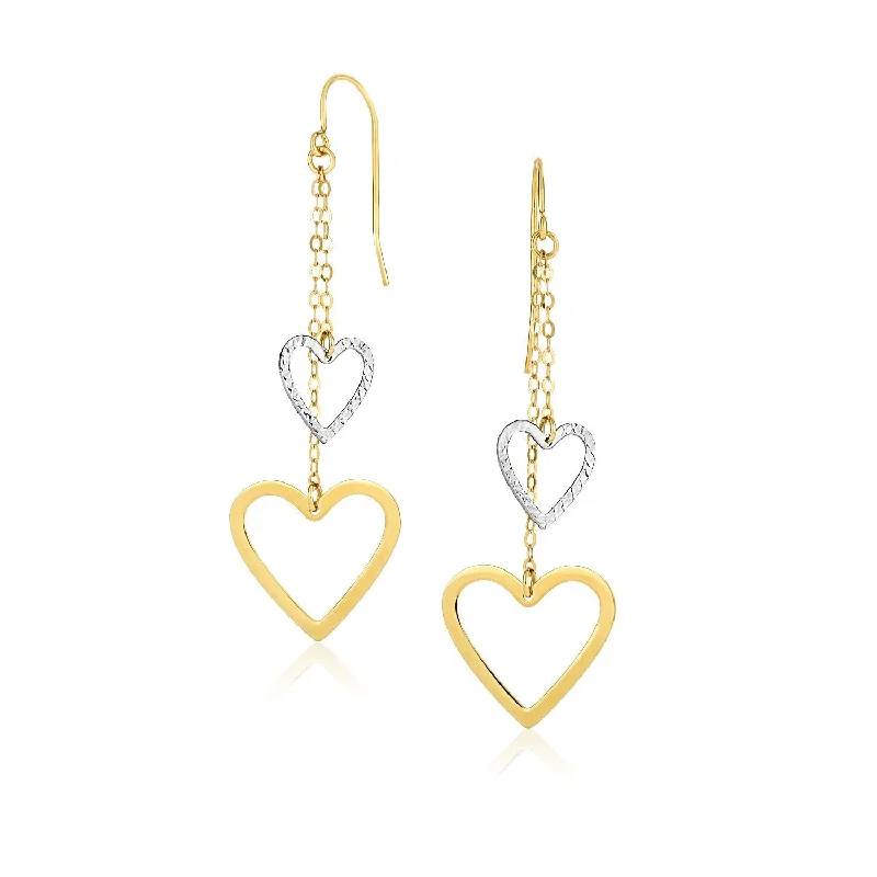 LOVCIA Luxury Two-Tone 10k Gold Heart Cutout Chain Drop Earrings