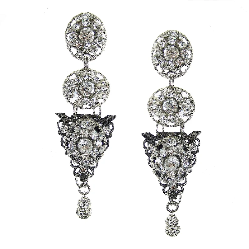 #1109e Crystal Rhinestone & Filigree Button Drop Earrings