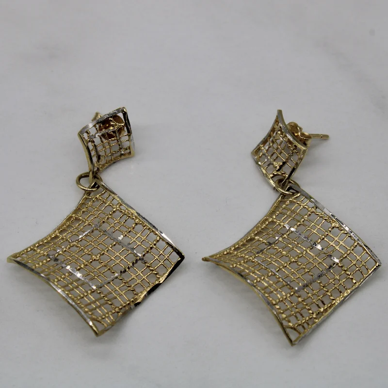 14k Two Tone Lattice Drop Earrings |